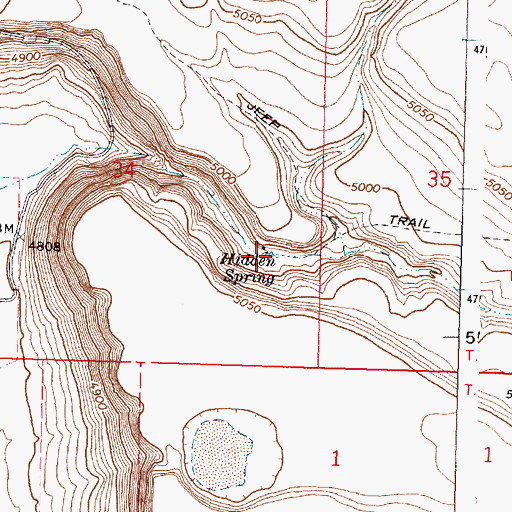 Topographic Map of Hidden Spring, OR