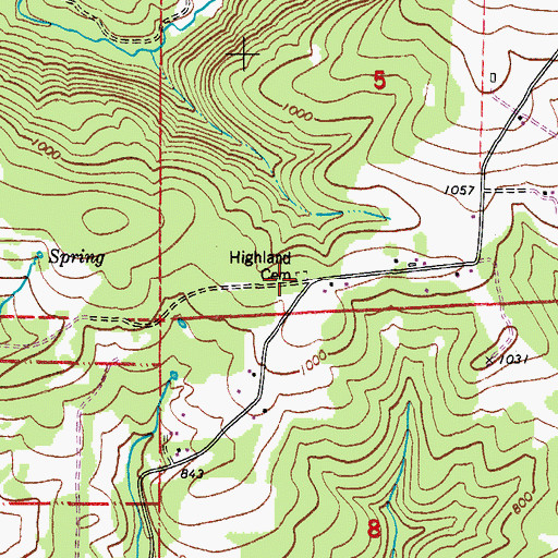 Topographic Map of Highland Cemetery, OR