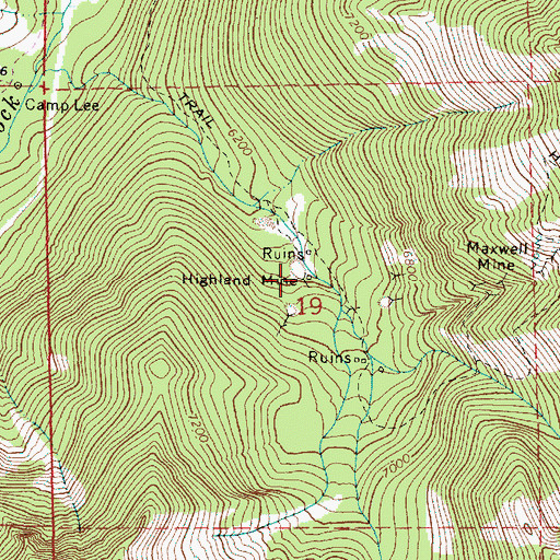 Topographic Map of Highland Mine, OR
