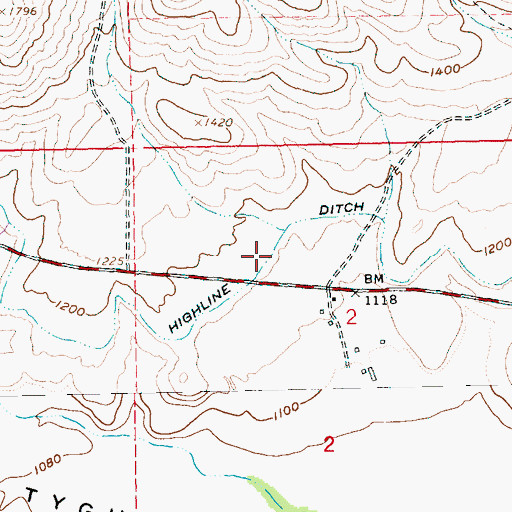 Topographic Map of Highline Ditch, OR