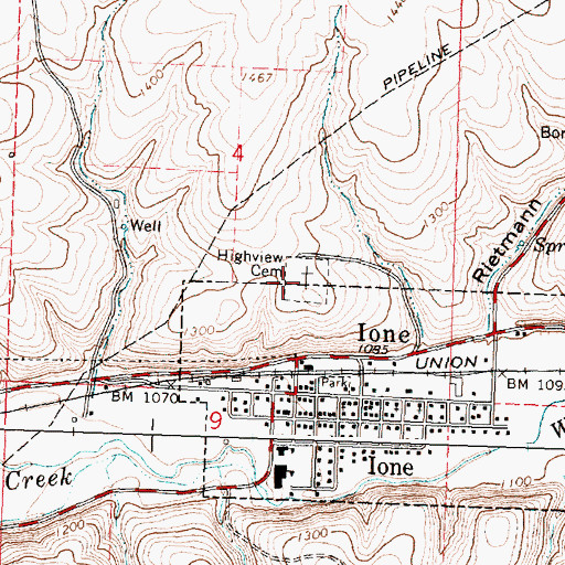 Topographic Map of Highview Cemetery, OR