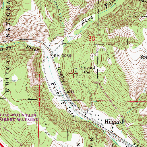 Topographic Map of Hilgard Cemetery, OR