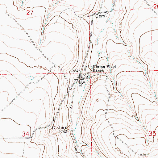 Topographic Map of Hinton-Ward Ranch, OR