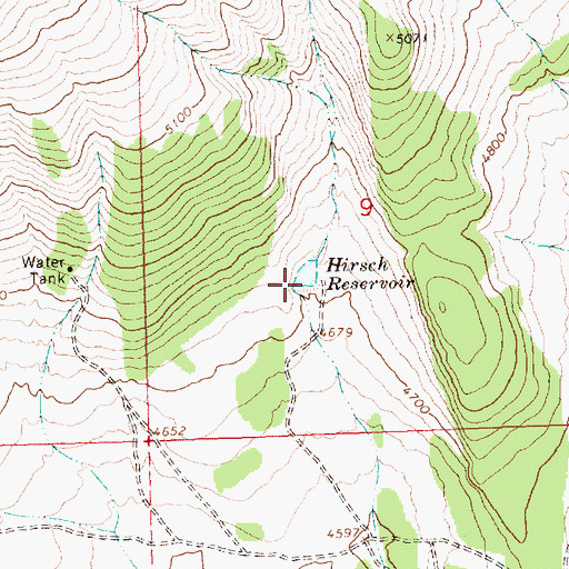 Topographic Map of Hirsch Reservoir, OR