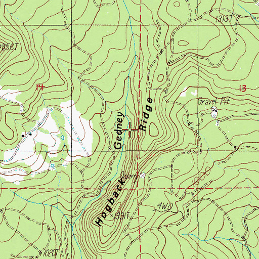 Topographic Map of Hogback Ridge, OR