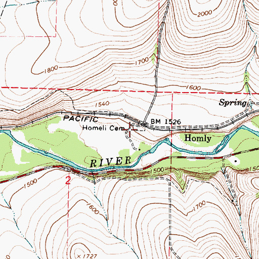 Topographic Map of Homeli Cemetery, OR