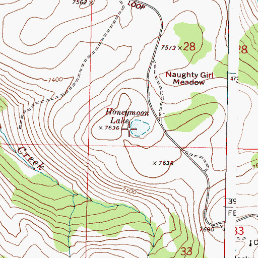 Topographic Map of Honeymoon Lake, OR