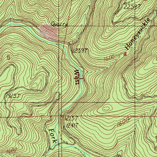 Topographic Map of Honeysuckle Creek, OR