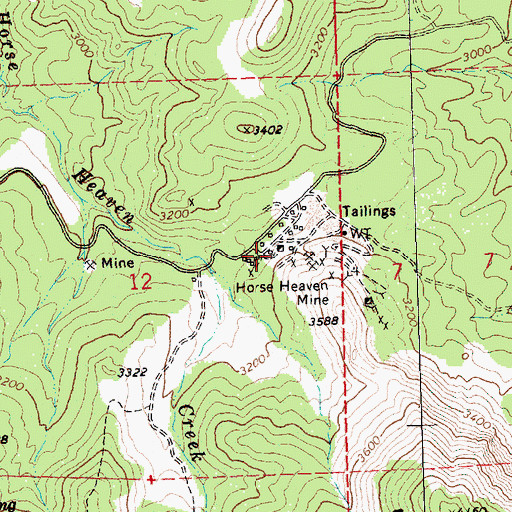 Topographic Map of Horse Heaven Mine, OR