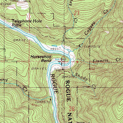 Topographic Map of Horseshoe Bend, OR