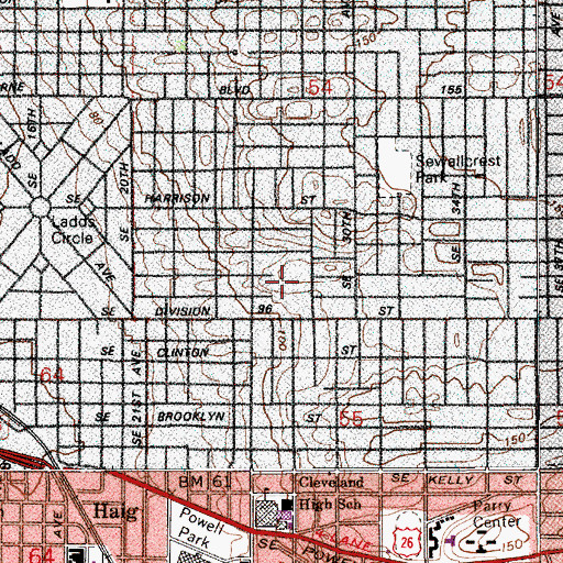 Topographic Map of Hosford Middle School, OR