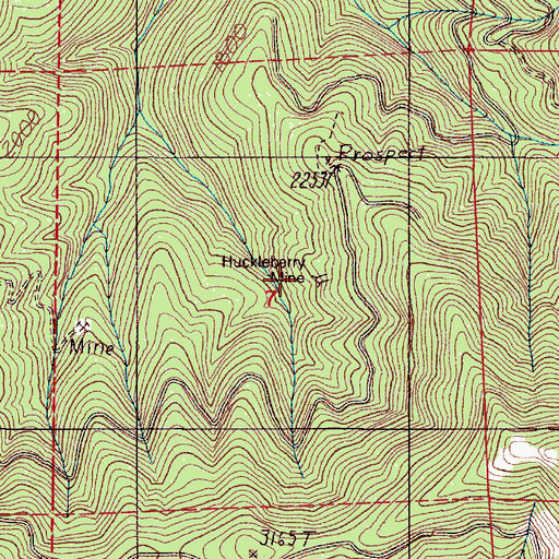 Topographic Map of Huckleberry Mine, OR