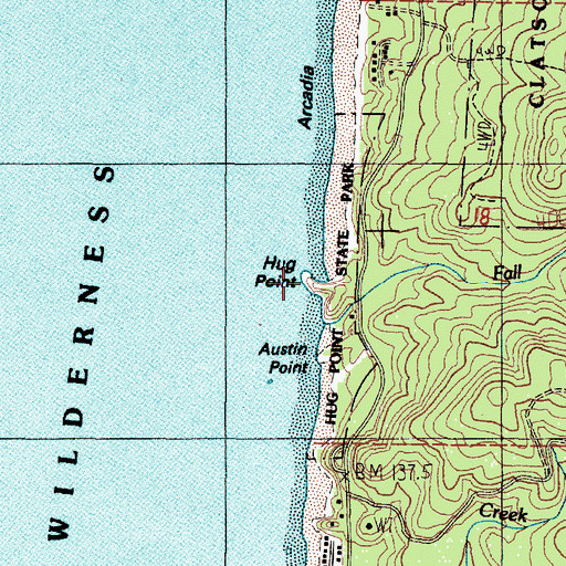 Topographic Map of Hug Point, OR