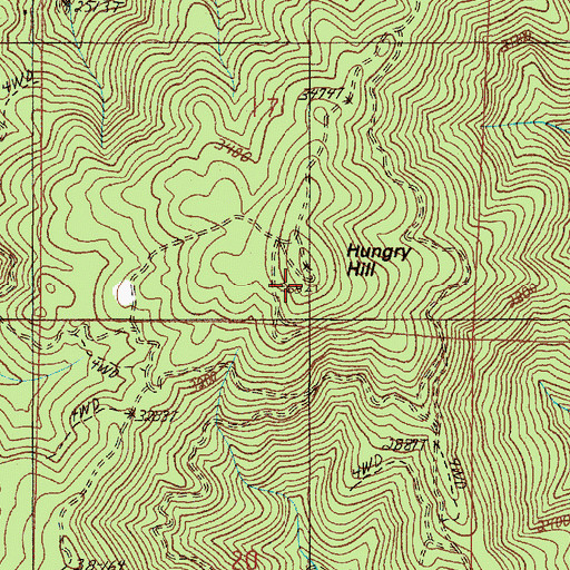 Topographic Map of Hungry Hill, OR