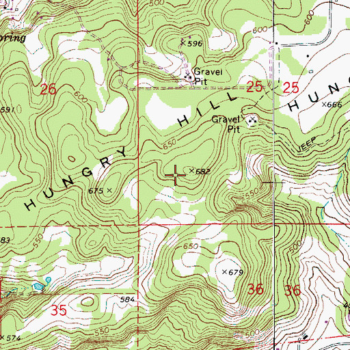 Topographic Map of Hungry Hill, OR