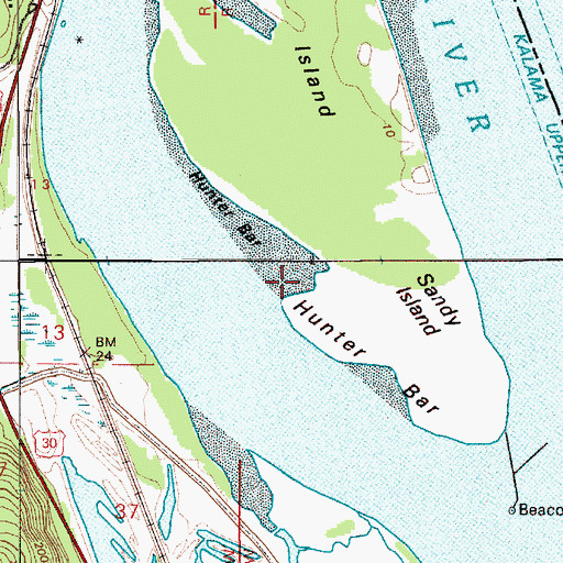 Topographic Map of Hunter Bar, OR