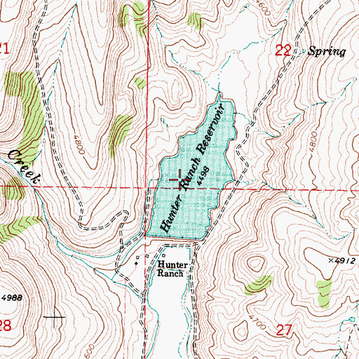 Topographic Map of Hunter Ranch Reservoir, OR
