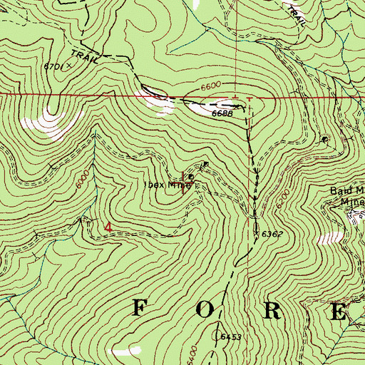 Topographic Map of Ibex Mine, OR