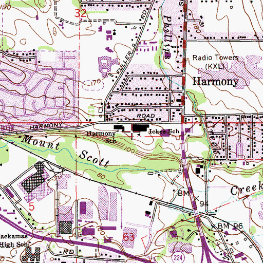 Topographic Map of Ickes School (historical), OR