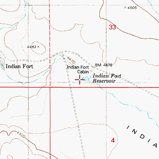Topographic Map of Indian Fort Reservoir, OR