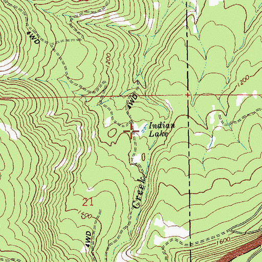 Topographic Map of Indian Lake, OR