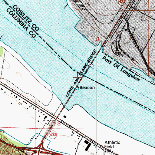 Topographic Map of Lewis and Clark Bridge, WA