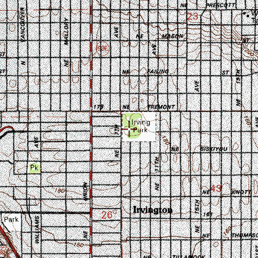 Topographic Map of Irving City Park, OR