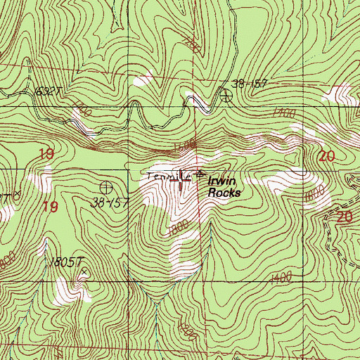 Topographic Map of Irwin Rocks, OR