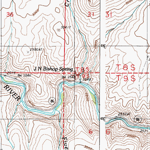 Topographic Map of J N Bishop Spring, OR
