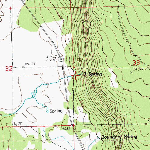 Topographic Map of J Spring, OR
