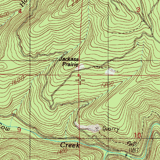 Topographic Map of Jackass Prairie, OR