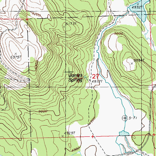 Topographic Map of James Spring, OR