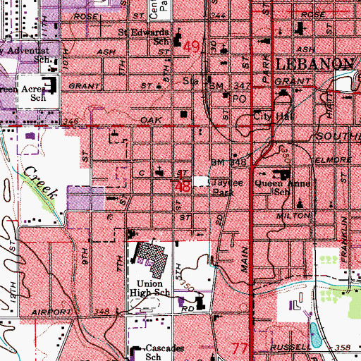 Topographic Map of Jaycee Park, OR
