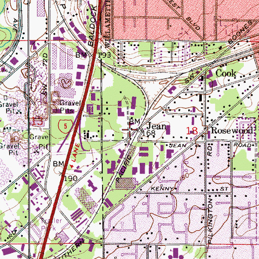 Topographic Map of Jean, OR