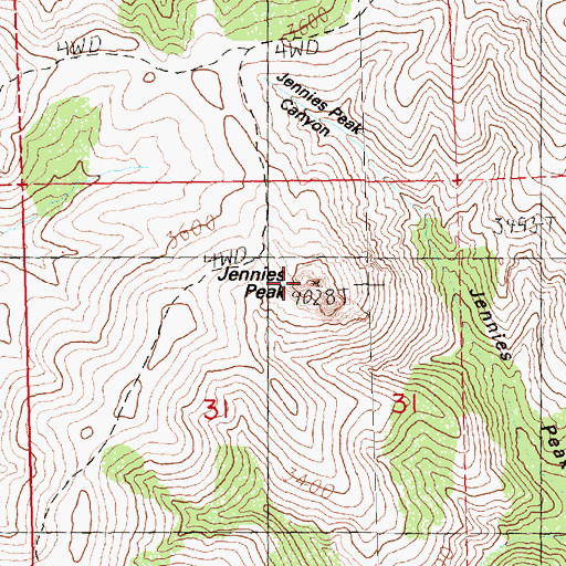 Topographic Map of Jennies Peak, OR