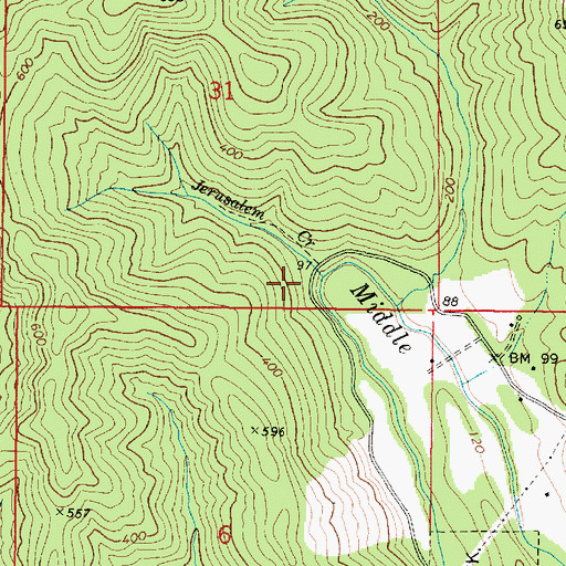 Topographic Map of Jerusalem Creek, OR