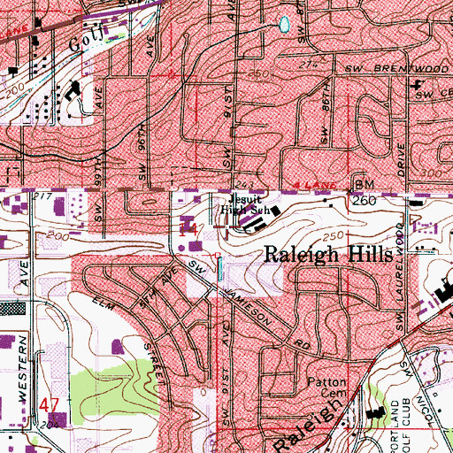 Topographic Map of Jesuit High School, OR