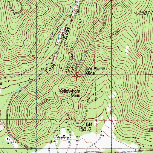 Topographic Map of Jim Blaine Mine, OR