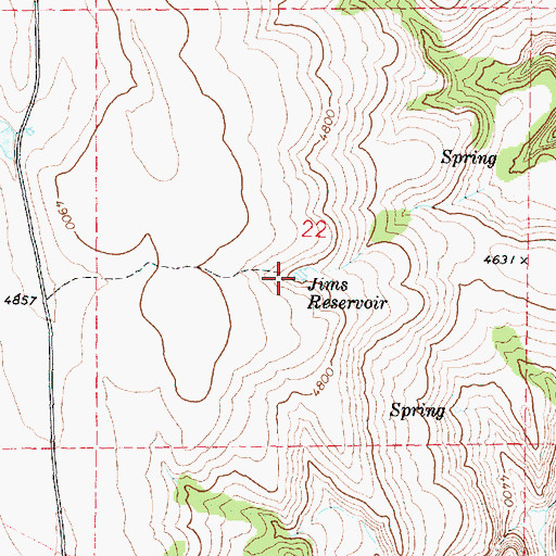 Topographic Map of Jims Reservoir, OR