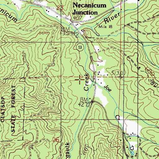 Topographic Map of Joe Creek, OR
