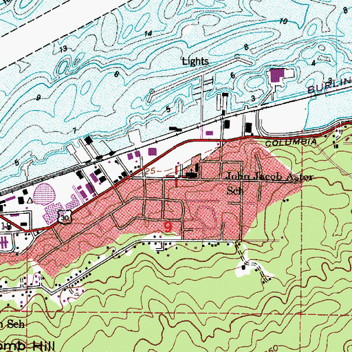 Topographic Map of Astor Elementary School, OR