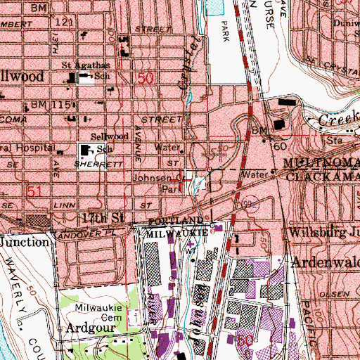 Topographic Map of Johnson Creek City Park, OR