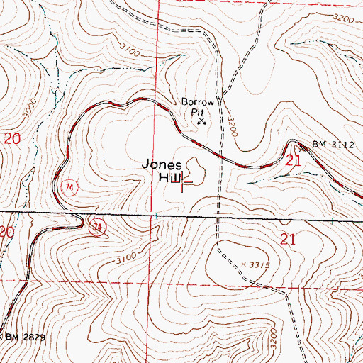 Topographic Map of Jones Hill, OR