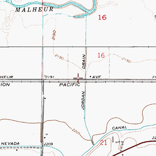 Topographic Map of Jordan Drain, OR