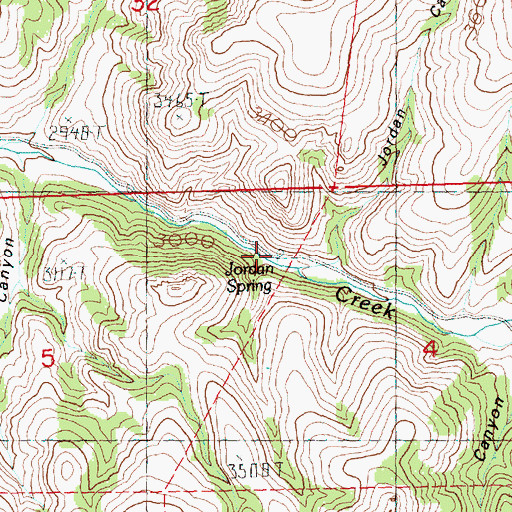 Topographic Map of Jordan Spring, OR