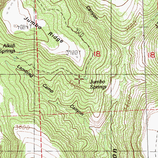 Topographic Map of Jumbo Springs, OR