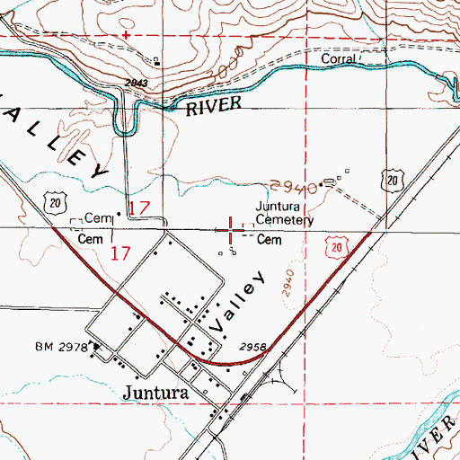 Topographic Map of Juntura Cemetery, OR