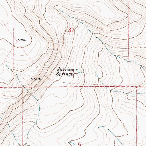 Topographic Map of Jurries Springs, OR