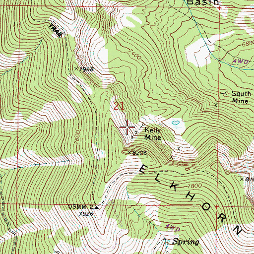 Topographic Map of Kelly Mine, OR