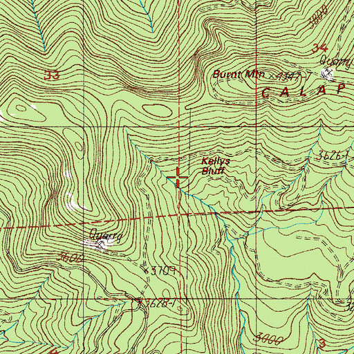 Topographic Map of Kellys Bluff, OR